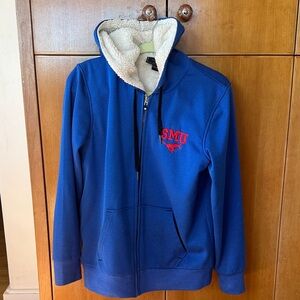 SMU zip up hoodie with Red SMU Logo